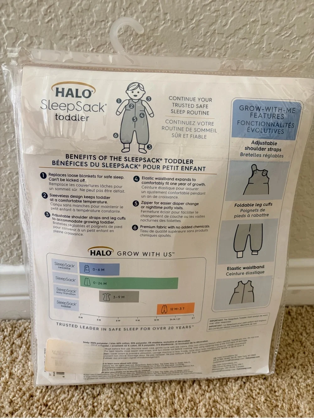 HALO SleepSack Toddler Luxe Fleece Wearable Blanket - Light Gray